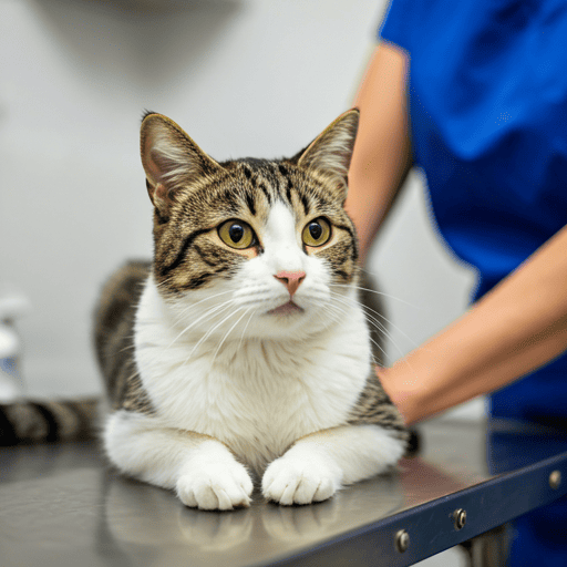 Healthy cat on a checkup table