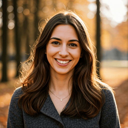 Portrait of a smiling woman in a warm park setting