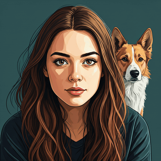 Portrait of a young woman with a dog in background